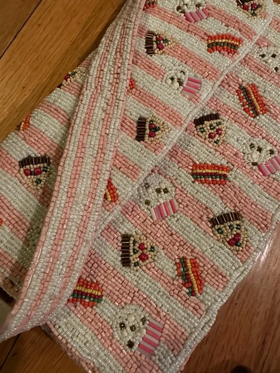 Beaded Pink Stripe Shoulder Bag with Cupcake/Pizza/Burger Motif NWT - Picture 2 of 6